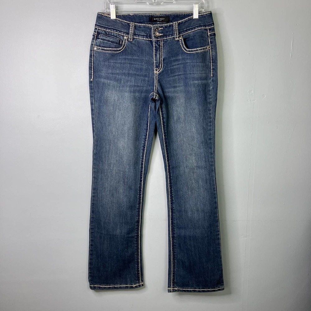 Nine West Date Night Annette Bootcut Jeans Ethereal Heavy Stitching Women's Sz 8